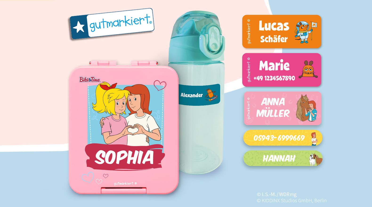 Namensaufkleber für Schule + Kita  Personalisiert für Kinder - Gutmarkiert
